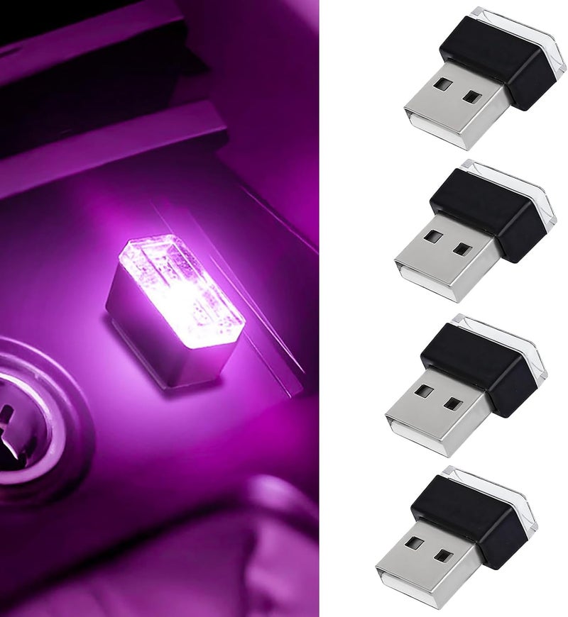Hbxdeco 4 PCS USB LED Car Interior Atmosphere Lamp, Portable Mini Auto LED Decor Night Light, Plug-in USB Interface Ambient Lighting Kit, Universal Car Interior Accessories(Purple) - Image 1